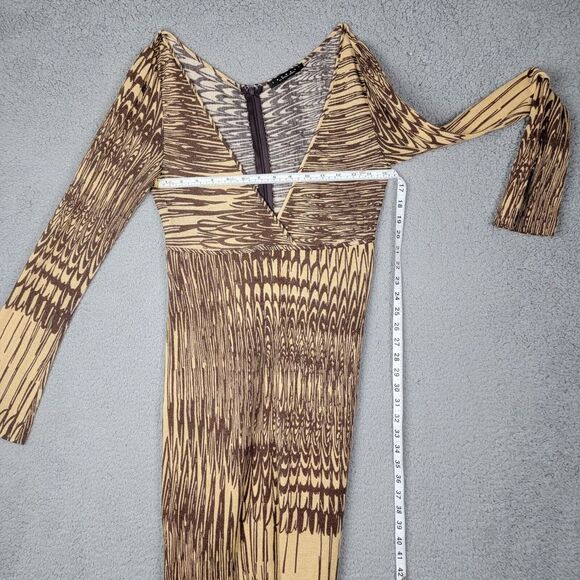 Laundry By ShelIi Segal Knit Dress Small Brown Chocolate Swirls Deep V-Neck Zip - Picture 10 of 14